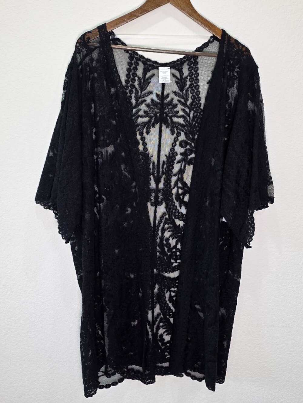 Black Lace Kimono Cardigan Sheer Boho Floral Cover Up